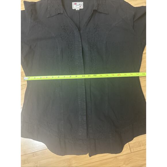Scully Black Embroidered Western Blouse Fitted Waist 3/4 Sleeves Boho Rodeo XL - Picture 7 of 9